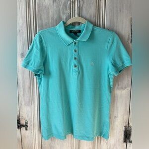 LAUREN RALPH LAUREN pastel Blue shortsleeve Polo shirt petite L tennis prep
